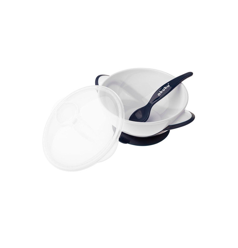 Dubenėlis su šaukšteliu Akuku A0503, white/navy blue